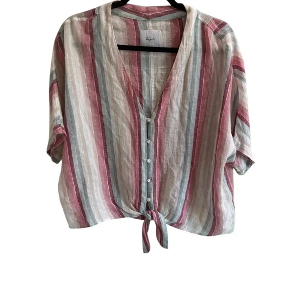 Rails Thea Tropic Stripe Multicolor Tie Front Top / Size L / Coastal Chic - Picture 10 of 13